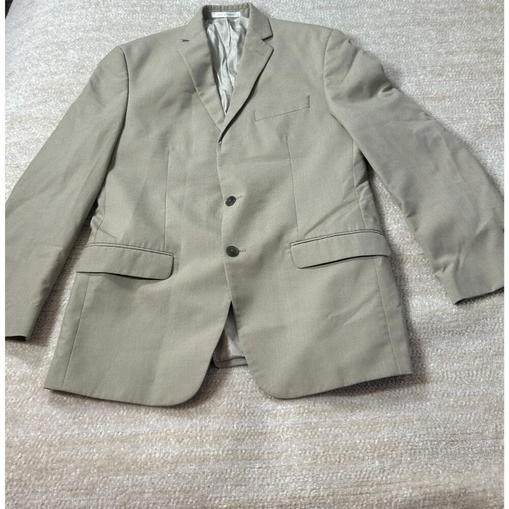 Calvin Klein Beige Pinstripe Blazer Jacket Size 40R Regular Fit